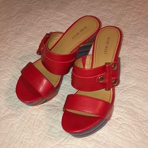 NINE WEST Wedge Buckled Sandals Sz 8.5